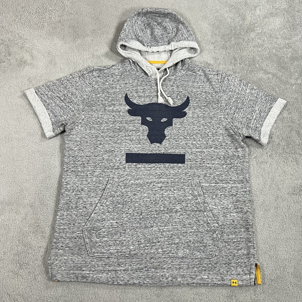 Under Armour Project Rock Sweatshirt Mens Medium Gray Hoodie Terry Gym Training